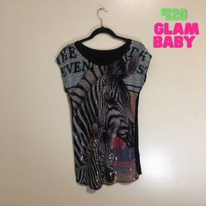 Sequin Zebra Long T Shirt | Shirt Dress